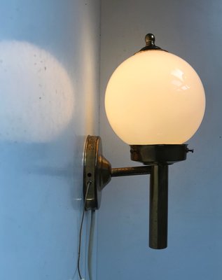 Danish Brass and Opaline Glass Wall Sconce from Abo Metalkunst, 1970s-LCR-749612