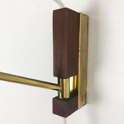 Danish Brass and Teak Wall Light, Denmark, 1960s-QZ-1149908