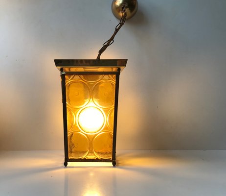 Danish Brass & Yellow Glass Funkis Ceiling Lamp, 1950s-LCR-666105