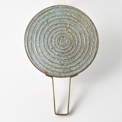 Danish Brutalist Brass and Ceramic Hand Mirror, 1970s-IXK-1800938