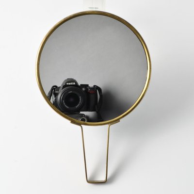 Danish Brutalist Brass and Ceramic Hand Mirror, 1970s-IXK-1800938