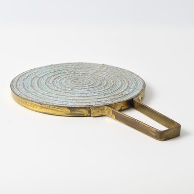 Danish Brutalist Brass and Ceramic Hand Mirror, 1970s-IXK-1800938