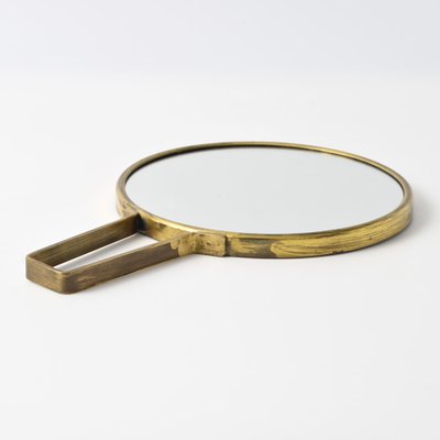 Danish Brutalist Brass and Ceramic Hand Mirror, 1970s-IXK-1800938