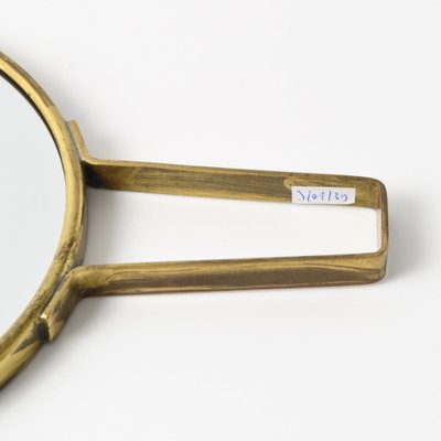 Danish Brutalist Brass and Ceramic Hand Mirror, 1970s-IXK-1800938