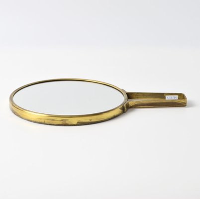 Danish Brutalist Brass and Ceramic Hand Mirror, 1970s-IXK-1800938