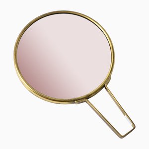 Danish Brutalist Brass and Ceramic Hand Mirror, 1970s-IXK-1800938