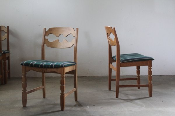 Danish Brutalist Oak Dining Chairs by Henning Kjærnulf, 1960s, Set of 6-QNP-2016539