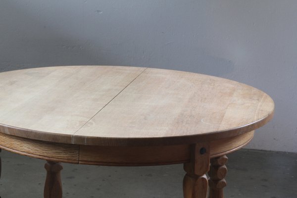 Danish Brutalist Oak Extending Dining Table in the style of Henning Kjærnulf, 1960s-QNP-2027726