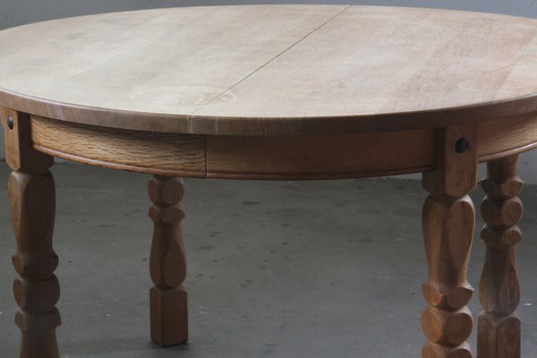 Danish Brutalist Oak Extending Dining Table in the style of Henning Kjærnulf, 1960s-QNP-2027726