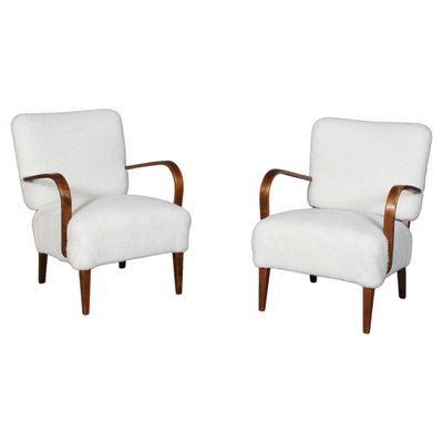 Danish Cabinetmaker Lounge Chairs in Lambskin, 1940s, Set of 2-HJB-1017823