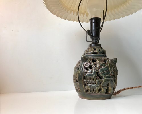 Danish Ceramic Hunting Motifs Table Lamp from Lauritz Hjorth, 1920s-LCR-659983