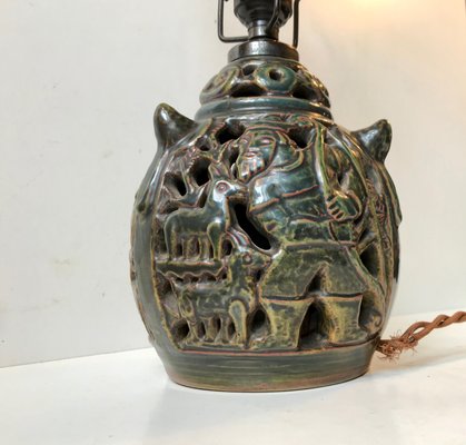 Danish Ceramic Hunting Motifs Table Lamp from Lauritz Hjorth, 1920s-LCR-659983