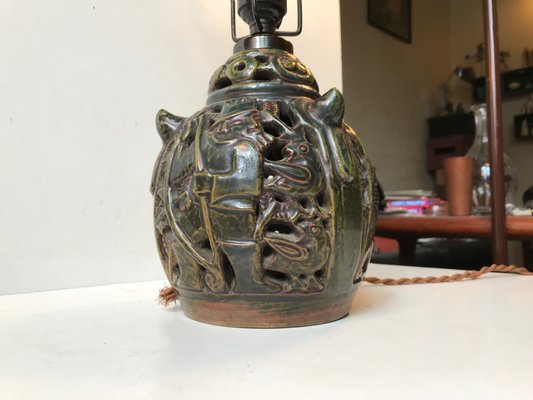 Danish Ceramic Hunting Motifs Table Lamp from Lauritz Hjorth, 1920s-LCR-659983