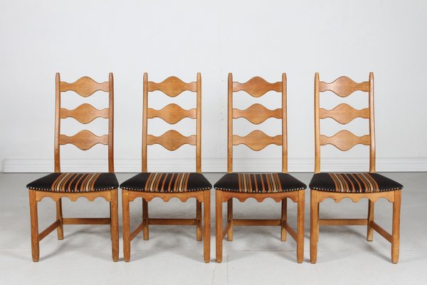 Danish Chairs in Oak and Wool by Henning Kjærnulf, 1970s, Set of 6-QQ-1752133