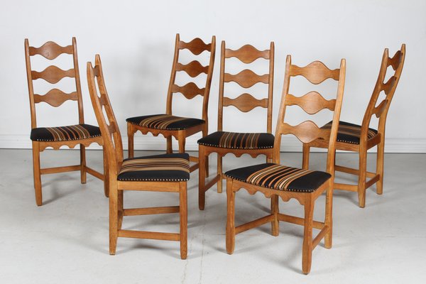 Danish Chairs in Oak and Wool by Henning Kjærnulf, 1970s, Set of 6-QQ-1752133