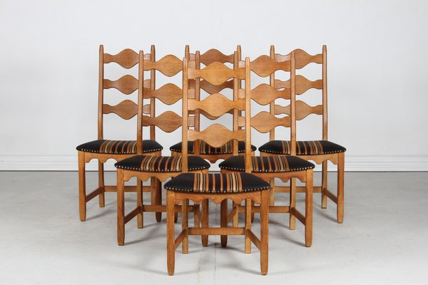 Danish Chairs in Oak and Wool by Henning Kjærnulf, 1970s, Set of 6-QQ-1752133