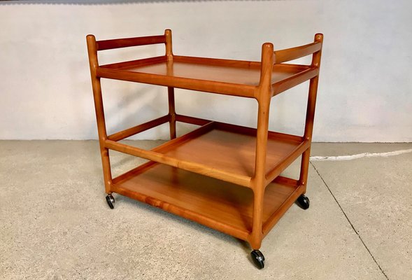 Danish Cherry Wood Bar or Serving Cart by Henning Korch for CFC Silkeborg, 1960s-JP-964583