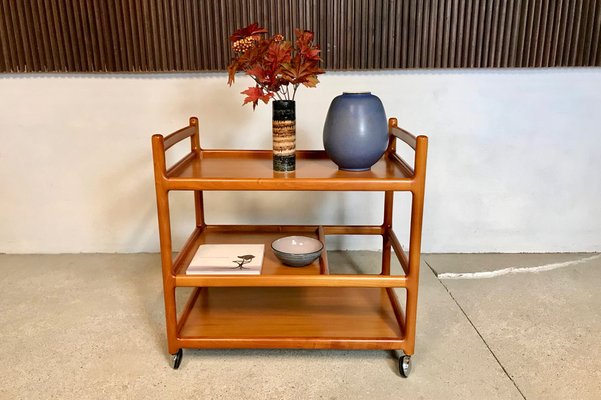 Danish Cherry Wood Bar or Serving Cart by Henning Korch for CFC Silkeborg, 1960s-JP-964583