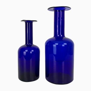 Danish Cobalt Blue Vases attributed to Otto Brauer Holmegaard Gulv, 1950s, Set of 2-ZM-1796360