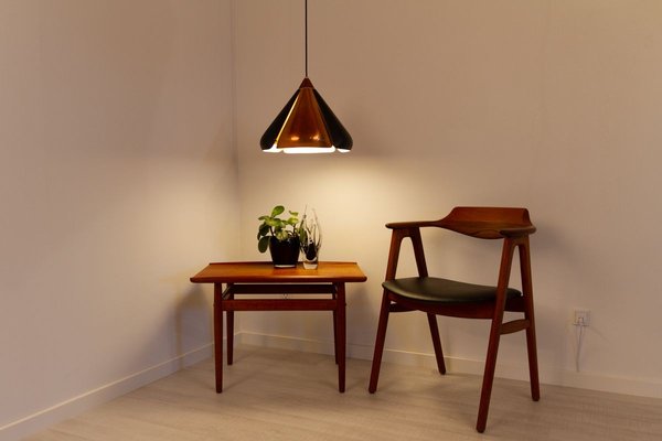 Danish Copper and Black Pendant Lamp, 1960s-WIX-825845