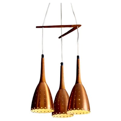 Danish Copper and Rosewood Caskade Pendant Lamp, 1950s-SFD-1730609