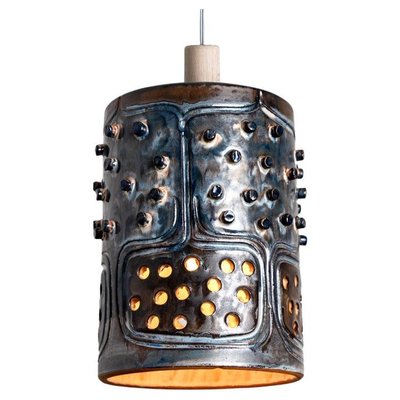 Danish Cylinder Brown Blue Ceramic Pendant Light, 1970-VDW-1739994