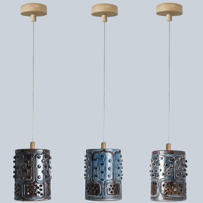 Danish Cylinder Brown Blue Ceramic Pendant Light, 1970-VDW-1739994