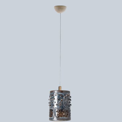 Danish Cylinder Brown Blue Ceramic Pendant Light, 1970-VDW-1739994