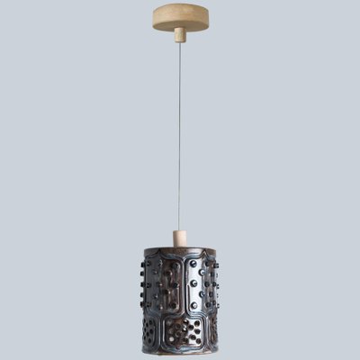 Danish Cylinder Brown Blue Ceramic Pendant Light, 1970-VDW-1739994