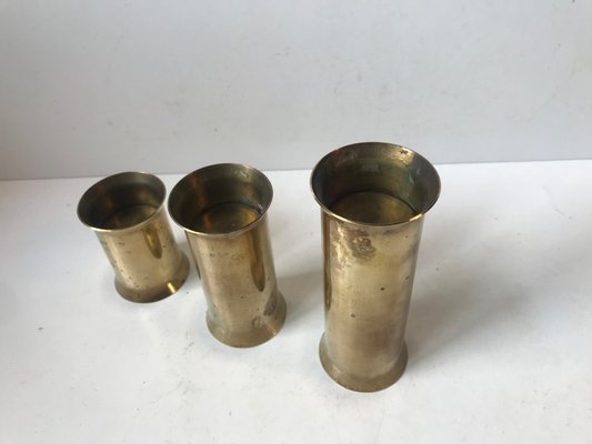 Danish Cylindrical Brass Tea Light Holders, 1970s, Set of 3-LCR-669523