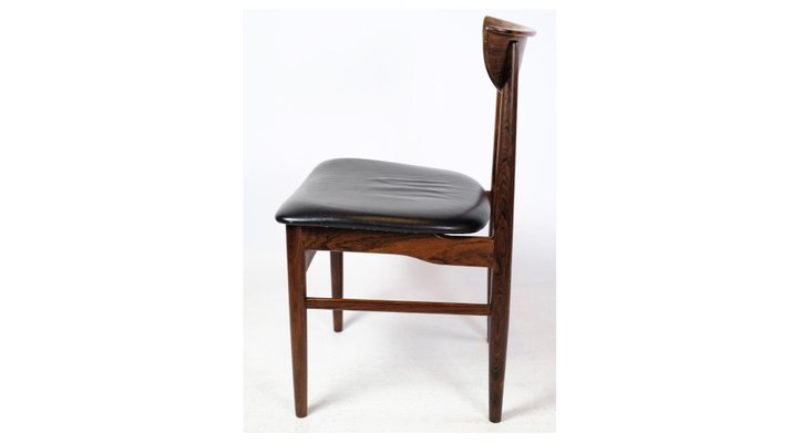 Danish Design Black Leather Rosewood Dining Table Chairs, Set of 6-UY-1271325