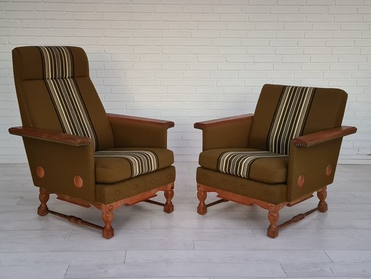 Danish Design Oak Wood Wool Armchairs, 1970s, Set of 2-TMW-1123314