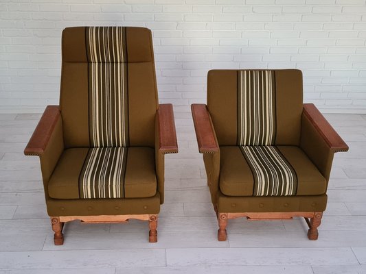 Danish Design Oak Wood Wool Armchairs, 1970s, Set of 2-TMW-1123314