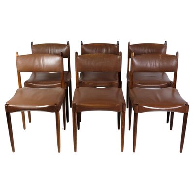 Danish Design Rosewood with Brown Leather Dining Chairs, Set of 6-UY-1271327