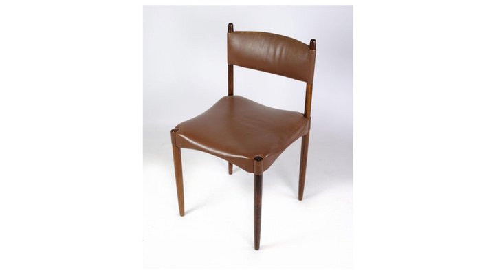 Danish Design Rosewood with Brown Leather Dining Chairs, Set of 6-UY-1271327