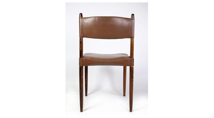 Danish Design Rosewood with Brown Leather Dining Chairs, Set of 6-UY-1271327