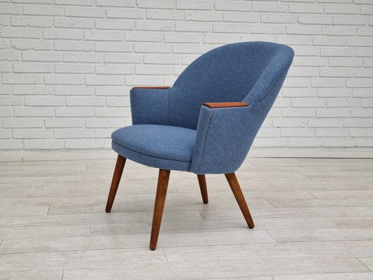 Danish Design Wool Fabric Teak Lounge Chair from Camira Furniture, 1960s-TMW-1219621