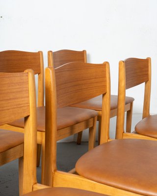 Danish Dining Chairs in Beech and Brown Leatherette, 1970s, Set of 6-DIP-2042010