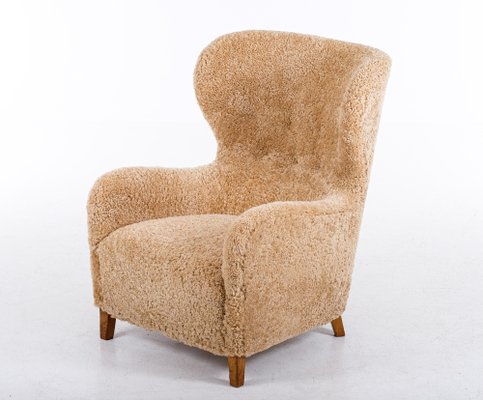 Danish Easy Chair in Sheepskin, 1940s-QU-1717455