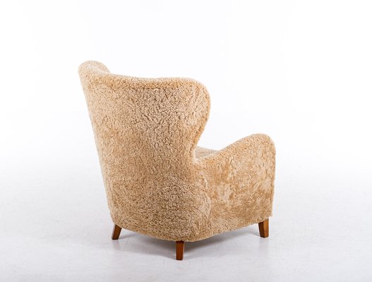 Danish Easy Chair in Sheepskin, 1940s-QU-1717455