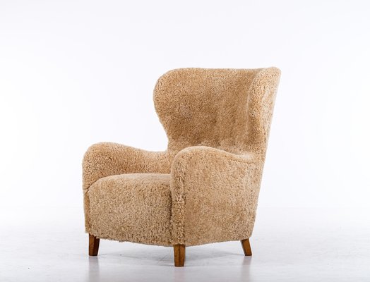 Danish Easy Chair in Sheepskin, 1940s-QU-1717455