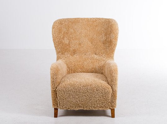 Danish Easy Chair in Sheepskin, 1940s-QU-1717455