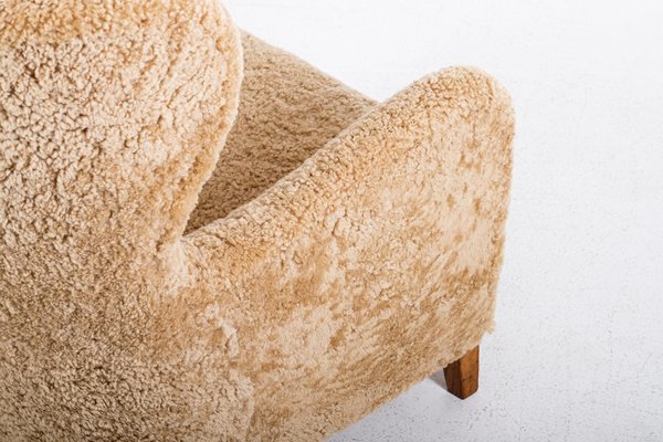 Danish Easy Chair in Sheepskin, 1940s-QU-1717455