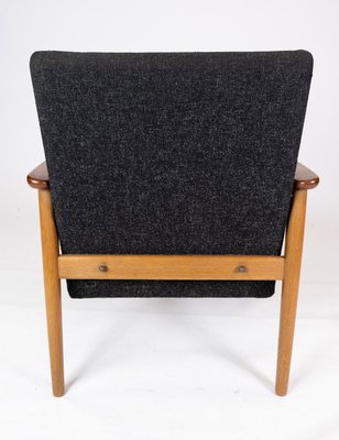 Danish Easy Chair with Stool in Teak and Dark Wool Fabric, 1960s-UY-942386