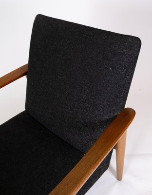 Danish Easy Chair with Stool in Teak and Dark Wool Fabric, 1960s-UY-942386