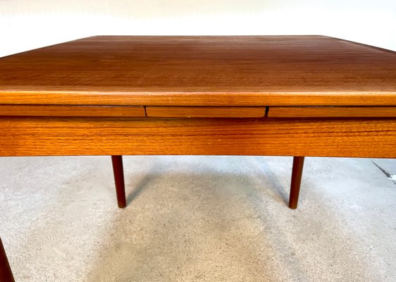 Danish Extendable Square Teak Dining Table with Curved Edges by Poul Hundevad for Hundevad & Co., 1960s-JP-1347652