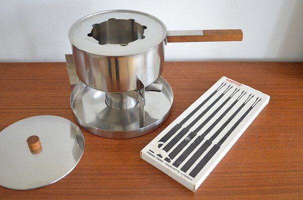 Danish Fondue Set by Peter Holmblad for Stelton, Set of 7-OV-1752184