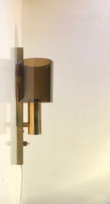 Danish Gilt Brass & Smoked Acrylic Glass Sconce from Hassel & Teudt, 1960s-LCR-860964