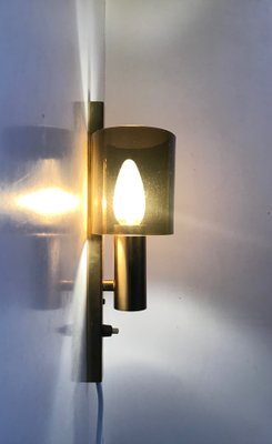 Danish Gilt Brass & Smoked Acrylic Glass Sconce from Hassel & Teudt, 1960s-LCR-860964