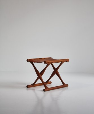 Danish Gold Hill Stool in Oak and Saddle Leather by Poul Hundevad, 1960s-WRF-999883